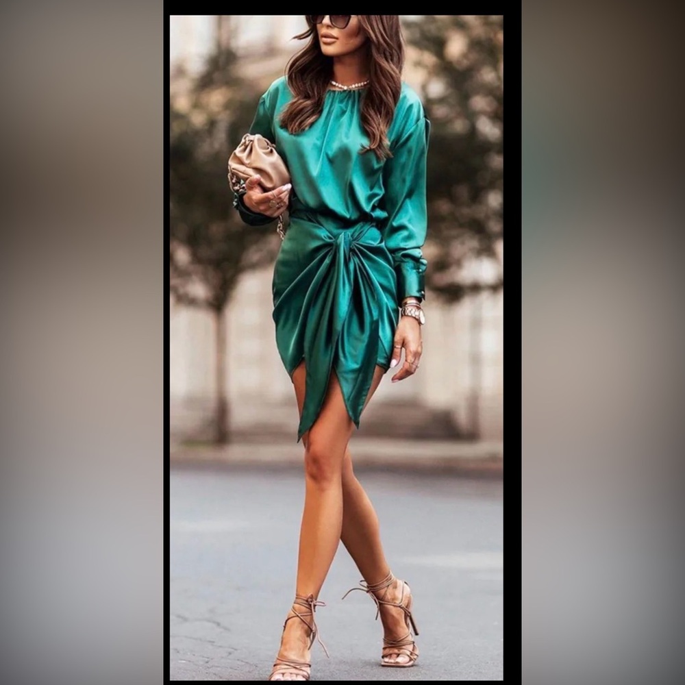 Gorgeous Empire Satin Tie Front Drape Dress